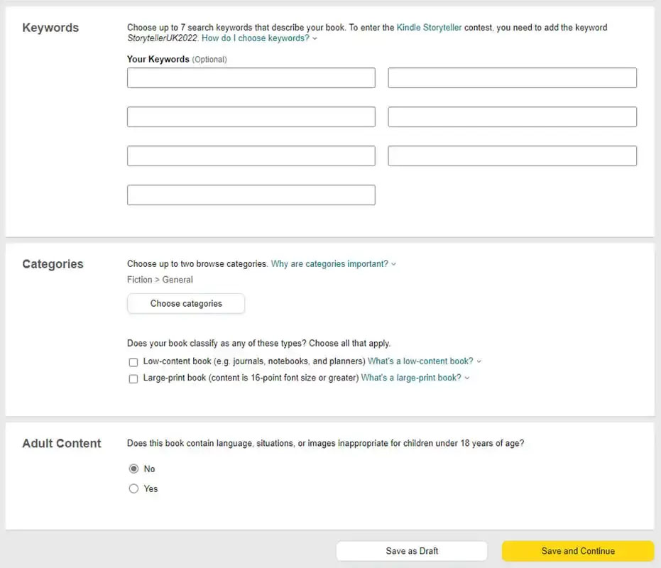 KDP metadata book Keywords seven boxes