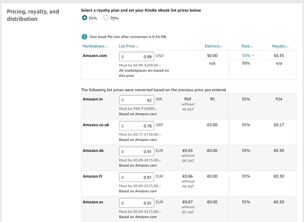 pricing your kdp ebooks and print books
